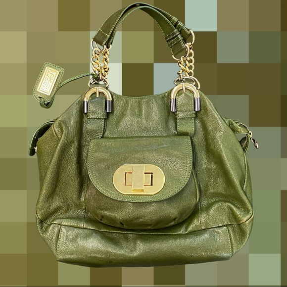 Badgley Mischka Platinum Connie XL hobo bag green and gold turn lock #030 - Picture 5 of 12
